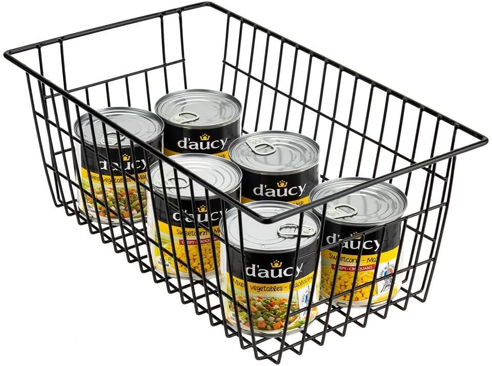 SANNO Freezer Baskets Wire Storage Baskets Closet Baskets Bin Farmhouse Organizer Storage Bins Large Organizer Bins for Home, Office, Bathroom, Pantry Organization Storage -Black Set of 2, 15.7"