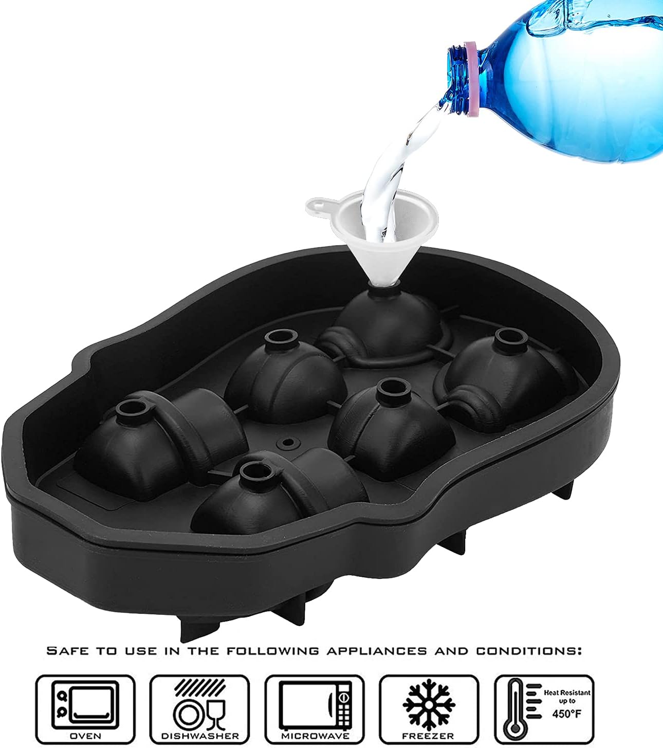 JETKONG 6 Cavity Skull Ice Maker - Silicone Skull Shaped Ice Mold and Tray for Whiskey, Cocktails and Beverages