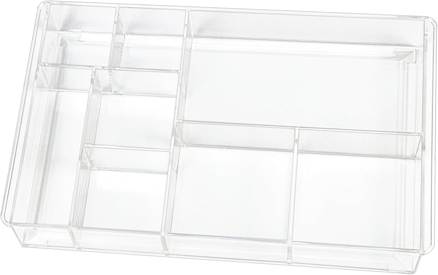 8-Section Clear Drawer Organizer, Large Acrylic Drawer Divider Tray for Desk,Bathroom,Office Makeup,Junk, Plastic Drawers Organizer 13.7" x 8.7" x 2" (8-Section)