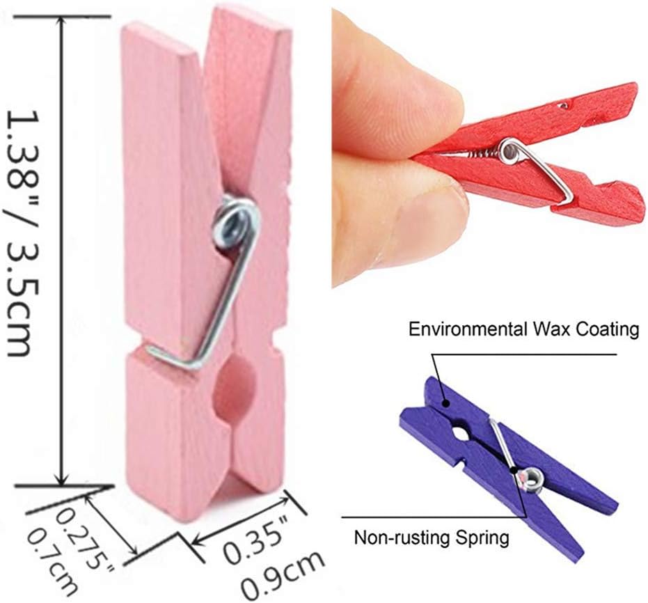 DurReus 50 Piece Small Wood Clips Mini Clothespins with Spring Jute Twine Durable Wall Peg Pin for Craft,Art Project,DIY,Party Decorative Purple