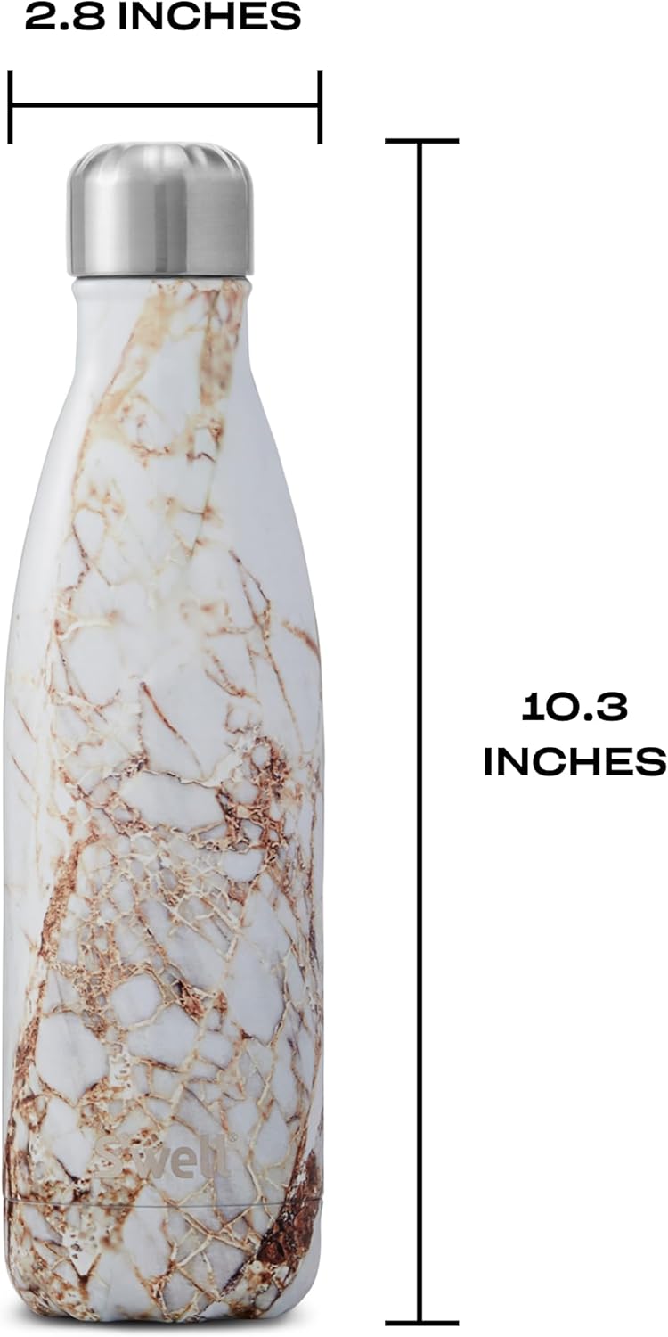 S'well Stainless Steel Water Bottle, 17oz, Calacatta Gold, Triple Layered Vacuum Insulated Containers Keeps Drinks Cold for 36 Hours and Hot for 18, BPA Free, Perfect for On the Go