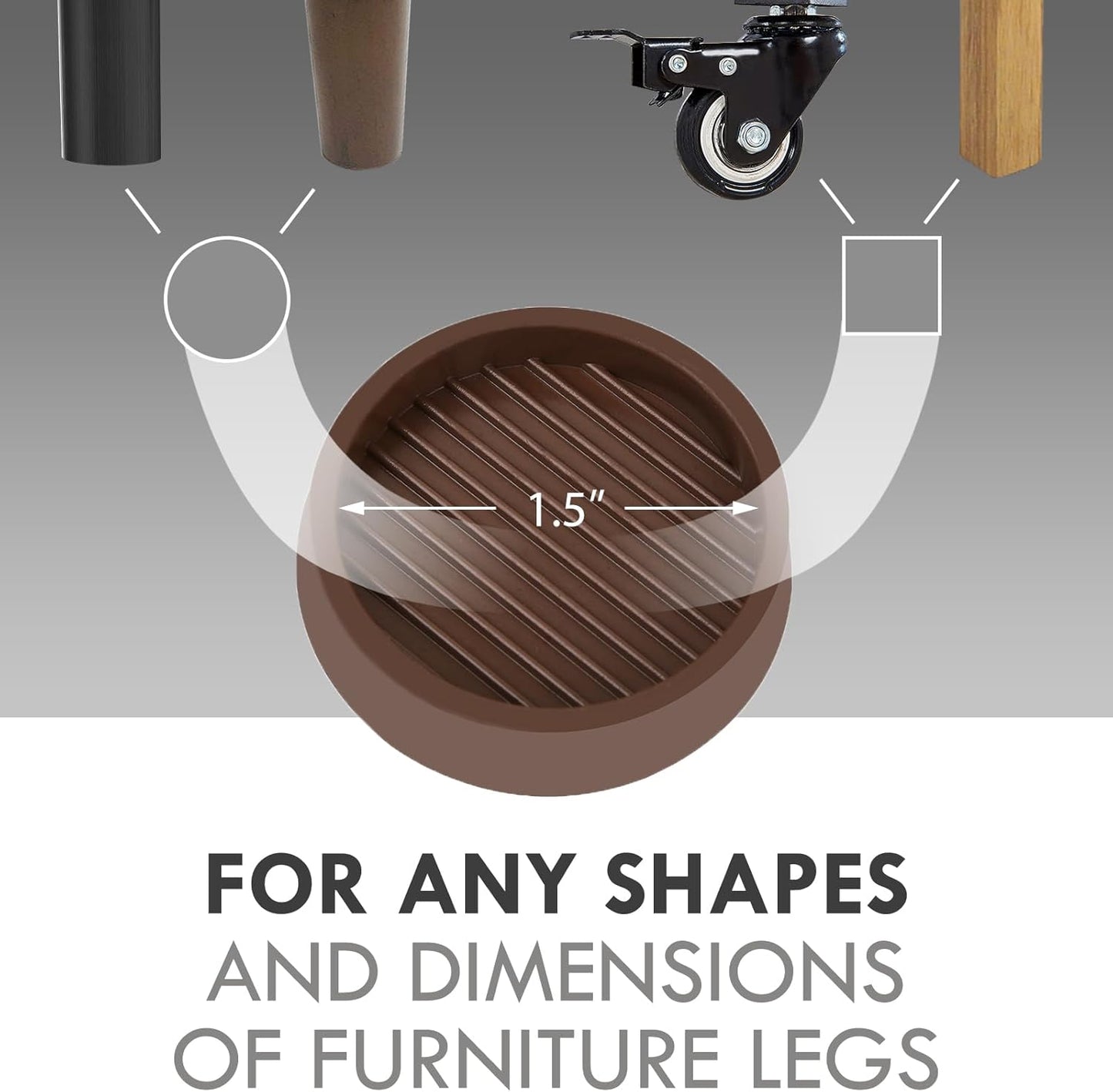 Non Slip Furniture Pads, 1.5” Round Rubber Caster Cups, 12 Pcs Furniture Coasters, Anti-Slip Gripper, Anti Slide Furnitures Feet Floor Protectors for Bed Couch Stoppers - Brown