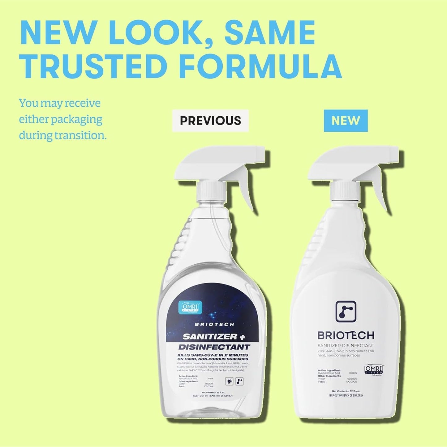 BRIOTECH Sanitizer Disinfectant Hypochlorous Spray, Kill 99.99% of Viruses & Bacteria, Control Mold, Eliminate Odor, Gentle for Nursery & Play Rooms, Food Contact Surface Sanitizer, 32 fl oz
