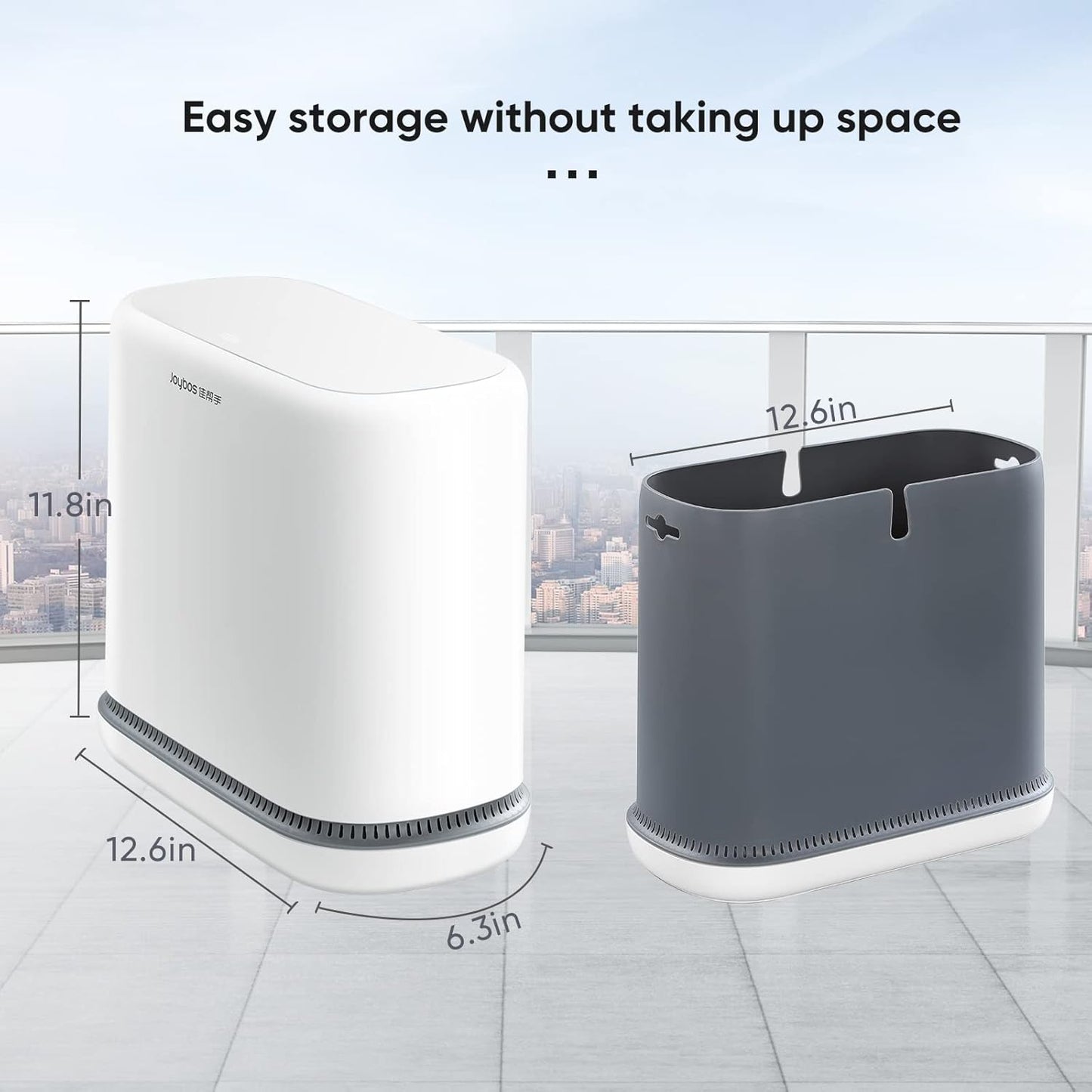 JOYBOS Adsorption Bathroom Trash Can,Bedroom Garbage Can with Press Type Lid,15L Dogproof Slim Plastic Narrow Trash Bin,4 Gallon Garbage Bin for Home,Office and Narrow Place