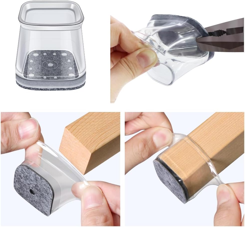 BUMACO Chair Leg Floor Protectors Square Chair Leg Protectors for Hardwood Floors Silicone Pads Covers to Protect Floors Clear-40 Pcs Square XL (1-5/8" to 2")