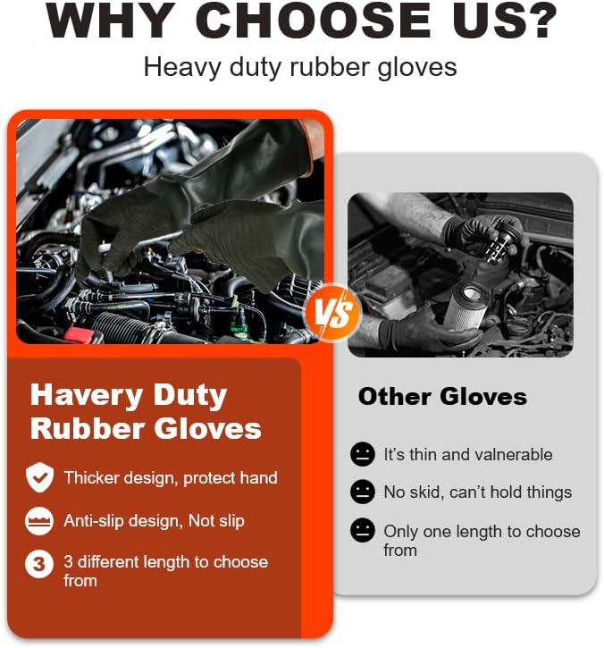 Heavy Latex Chemical Resistant Gloves - Reusable Long Rubber Dishwashing Gloves with Forearm Protection for Men - Waterproof, Industrial Safety Gear, Acid & Alkali Resistant, Oil-Proof，22“XL,1 Pair