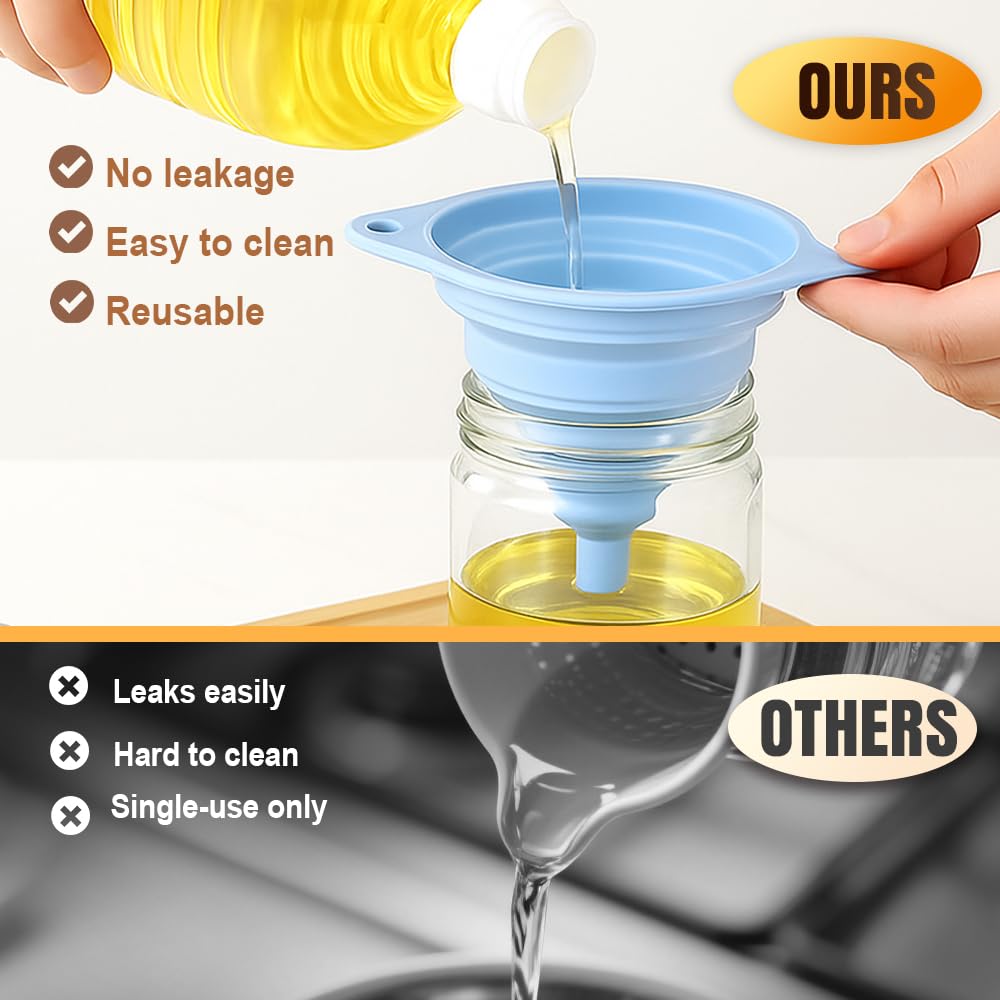 Kitchen Funnel Set 3 Pack, Collapsible Silicone Funnels for Filling Water Bottles & Small Bottles | Food-Grade, Easy Clean & Space-Saving (Green)