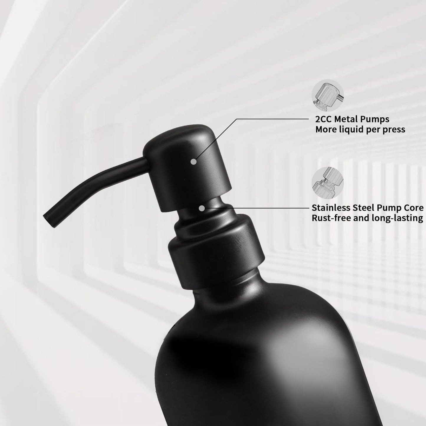 Black Soap Dispenser Bathroom Set, Soap and Lotion Dispenser Set with Stainless Steel Pump, Perfect for Bathroom Decor. (Black)