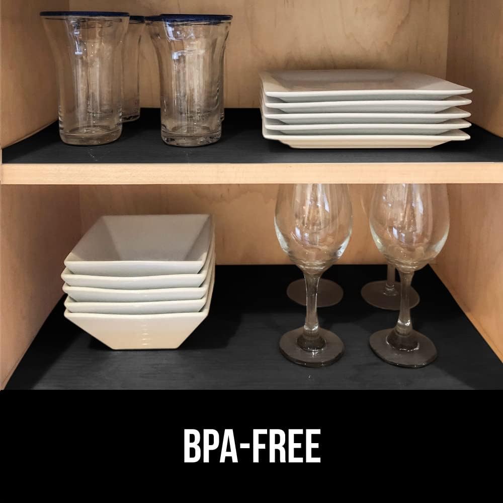 GORILLA GRIP DuraGuard Shelf Liner, 20x20 Non-Adhesive Cabinet Liners for Kitchen Drawers, Shelves, Refrigerator, Pantry Storage, Bathroom Closet, Durable Waterproof BPA Free Ribbed Plastic, Jet Black
