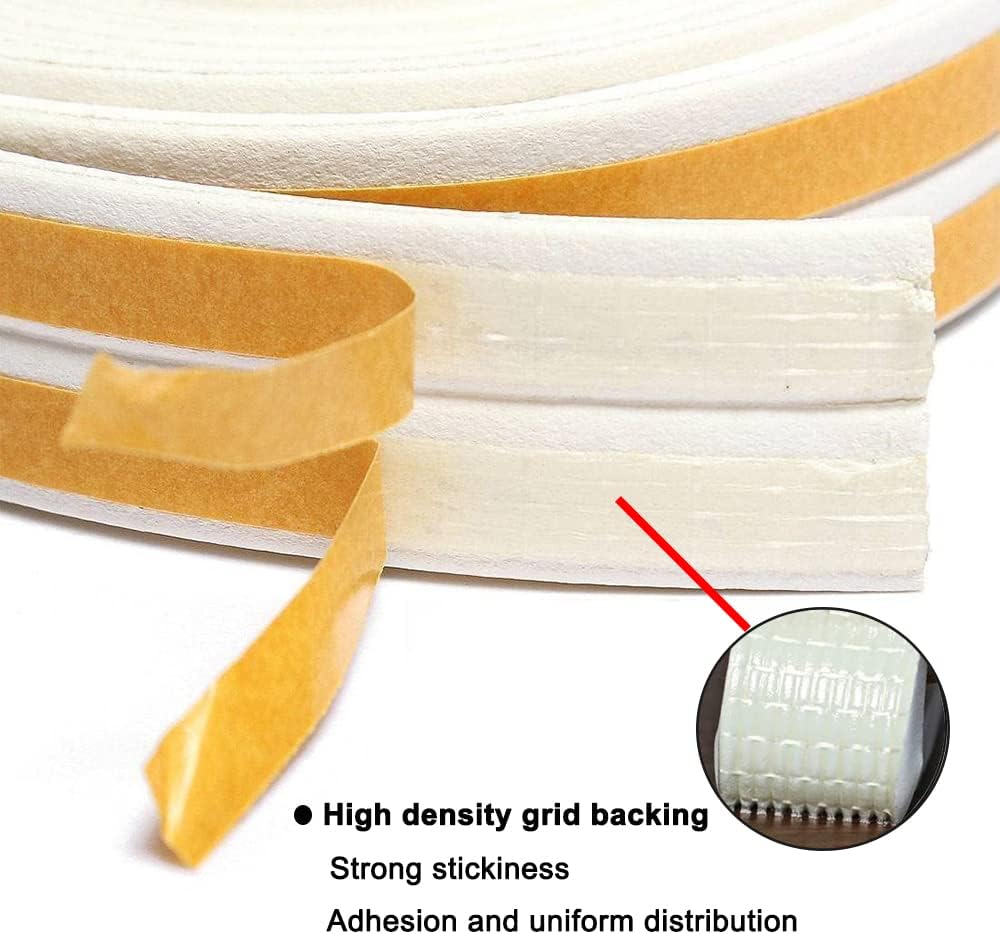 Weather Stripping Seal Strip Tape, Doors Windows Frame Self Adhesive D Type Foam Sealing Tape, 65.6Ft Rubber Soundproof Insulation Cell Foam Stripping, White