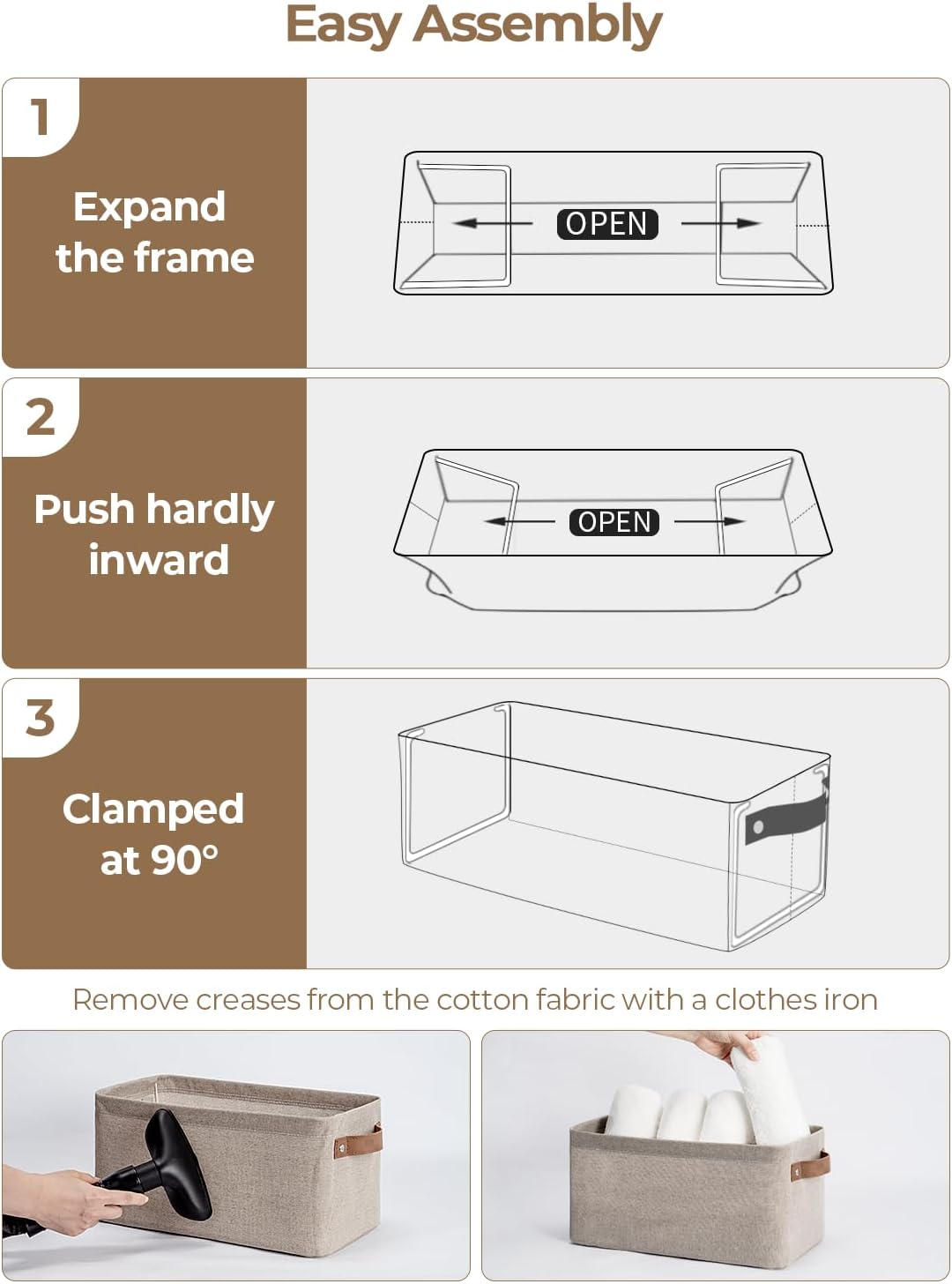 StorageWorks Narrow Storage Bins, Small Basket for Closet and Shelves, Rectangular Fabric Organizer with Handles, Toilet Paper Storage, Brown and Beige, 2-Pack