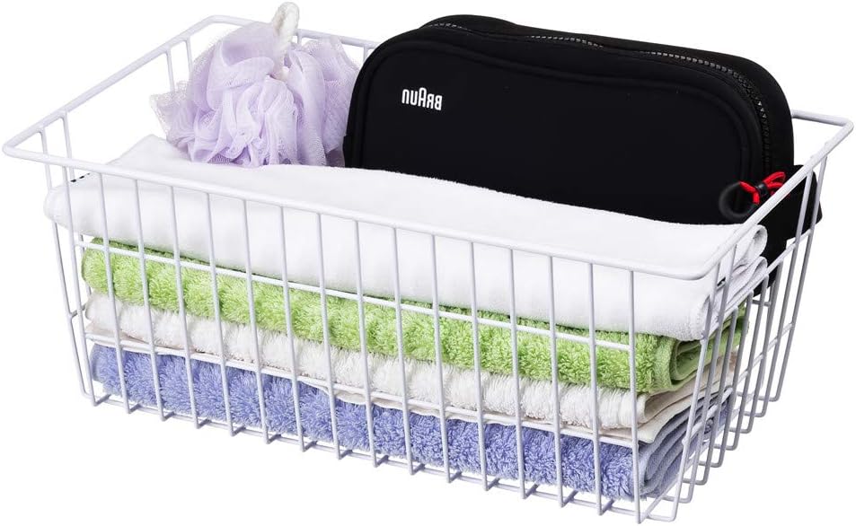 SANNO Freezer Baskets Pantry Storage Bins, Farmhouse Wire Storage Baskets Organizer Storage Bins Large Organizer Bins for Kitchen Organization Storage-Set of 8,White