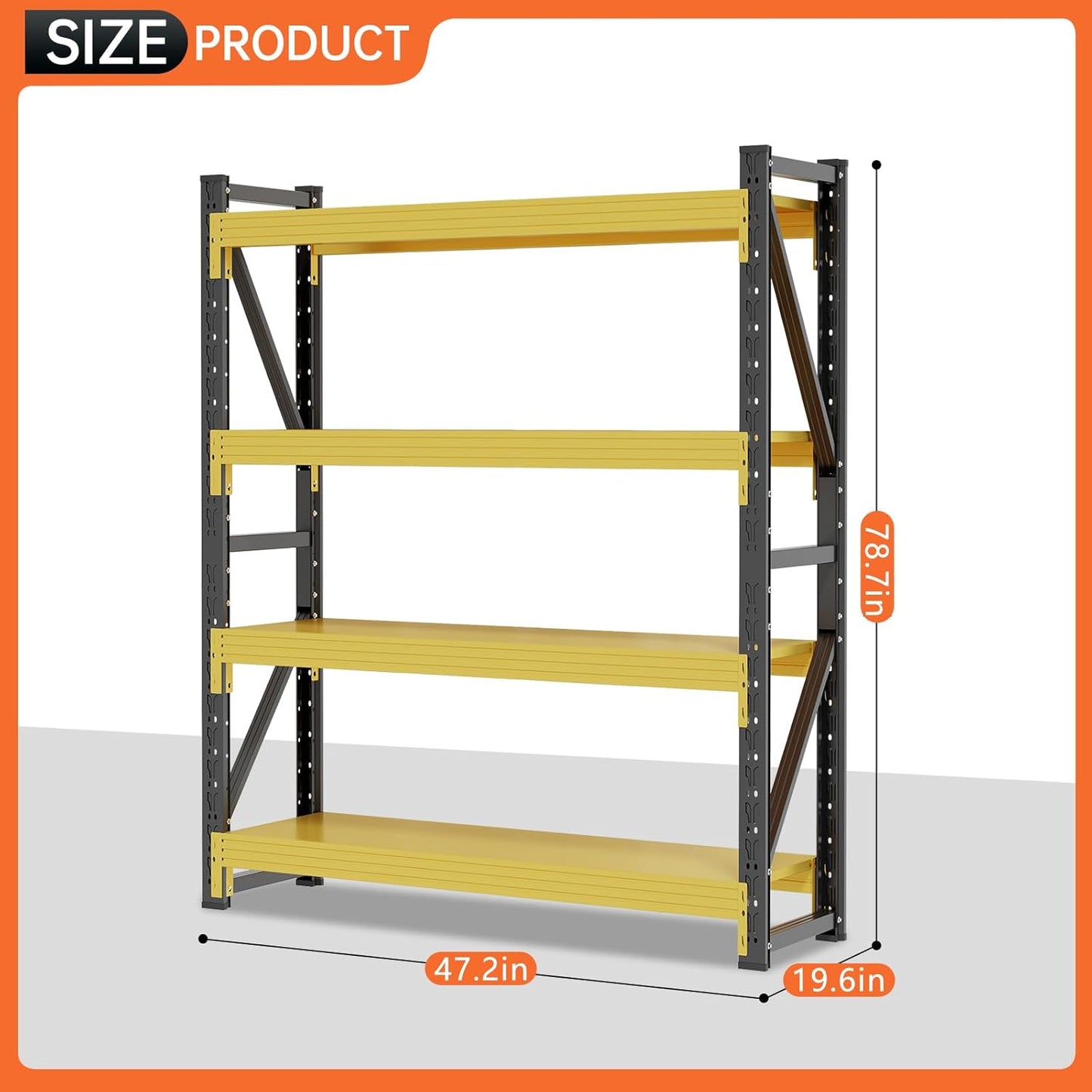 4000LBS Storage Shelves Heavy Duty, 48" W Metal Garage Shelving Units, 4 Tier Adjustable Shelf, Garage Storage Shelves Rack, Industrial Shelving for Warehouse, Basement,48" W x 20" D x 79" H