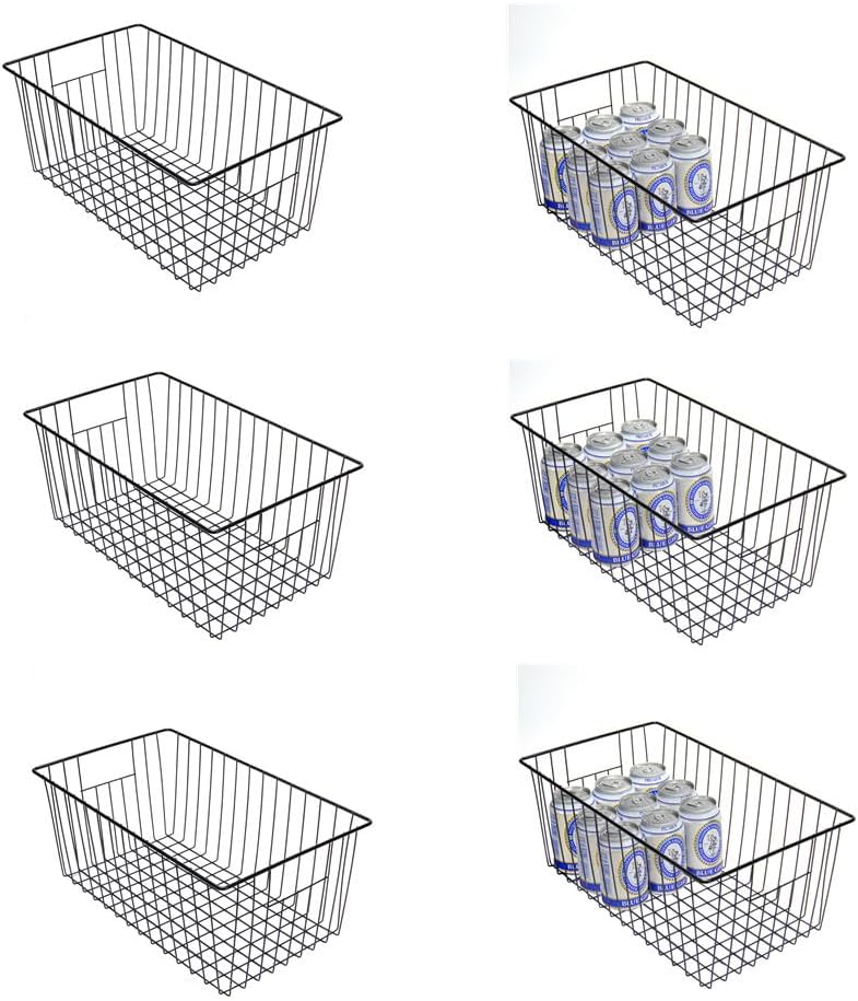 16inch Upright Freezer Organizer Baskets for 13-14,16-21 cu.ft Standup Freezer, Settle freezer chaos and reduce food waste effectively, Durable, Fully Use Space, Improve Air Circulate, Black, Pack 6
