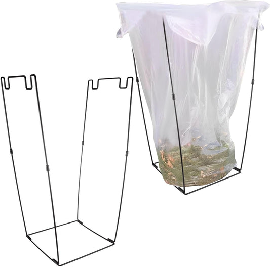 2 Pack Metal Trash Bag Holder, Garden Garbage Bag Holder for 30-45 Gallon Bags for Leaves, Yard Weeding, Camping, Lawn Party - Multi-Use Outdoor (Black with 8 clips)
