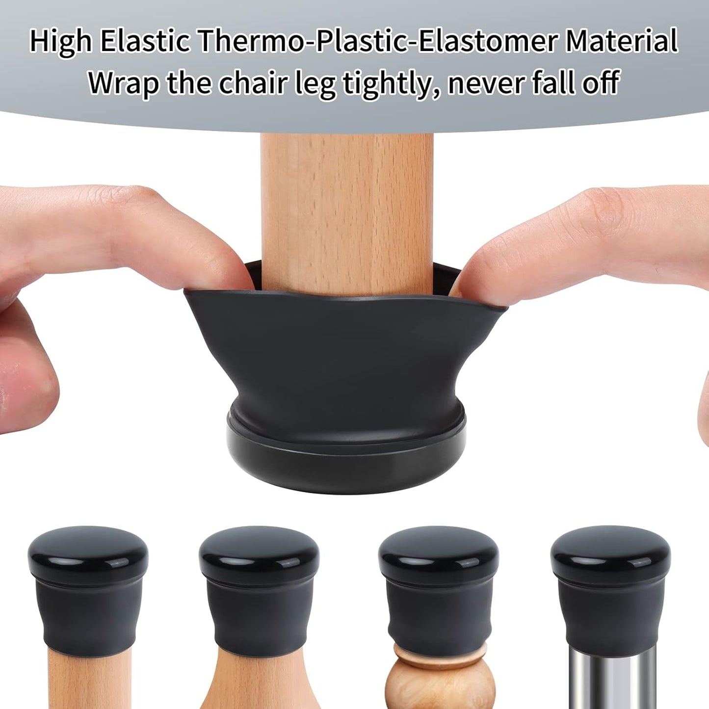 Ezprotekt 24 Pcs Large Black Chair Leg Sliders for Carpet, Round Chair Glides for Rug, Teflon Furniture Pad Bar Stool Leg Protectors Caps to Slide Smooth (XL Fit: 1-2/5" to 1-13/20")