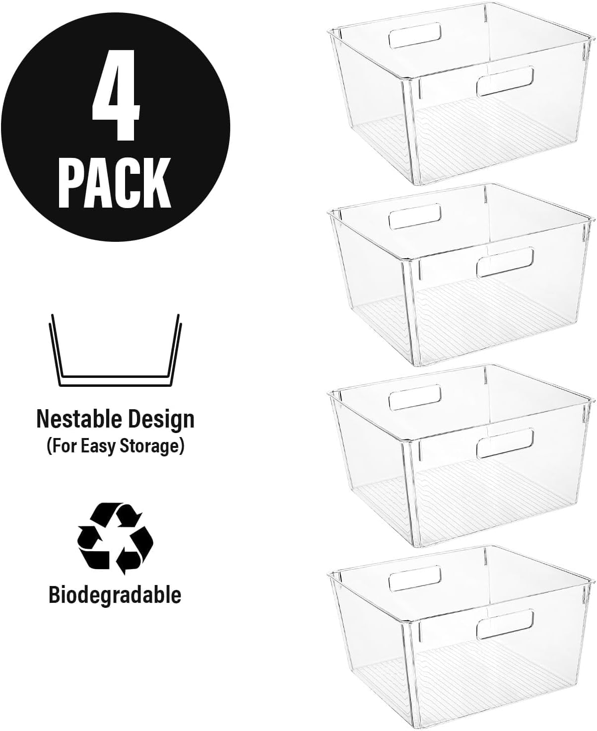 Extra Large Clear Plastic Storage Bins, Perfect for Kitchen Organization or Pantry Organization and Storage, Laundry Room, Fridge, Freezer Organizer Plastic Storage Containers for Organizing