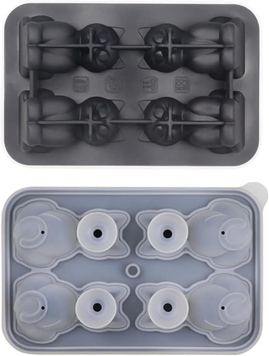 Cute 3D Cat Silicone Ice Cube Tray Mold Cartoon Animal Ice Box BPA-Free (Black)