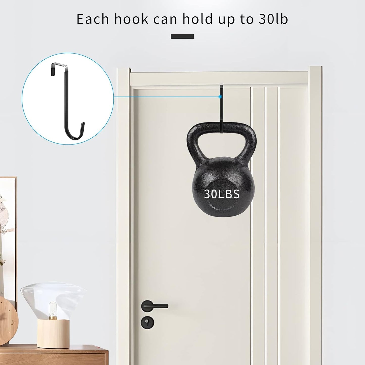 FYY Over The Door Hooks, 6 Pack Upgraded Long Door Hangers Hooks with Rubber Prevent Scratches Heavy Duty Organizer Hooks for Hanging Clothes, Towels, Hats, Coats, Bags Black