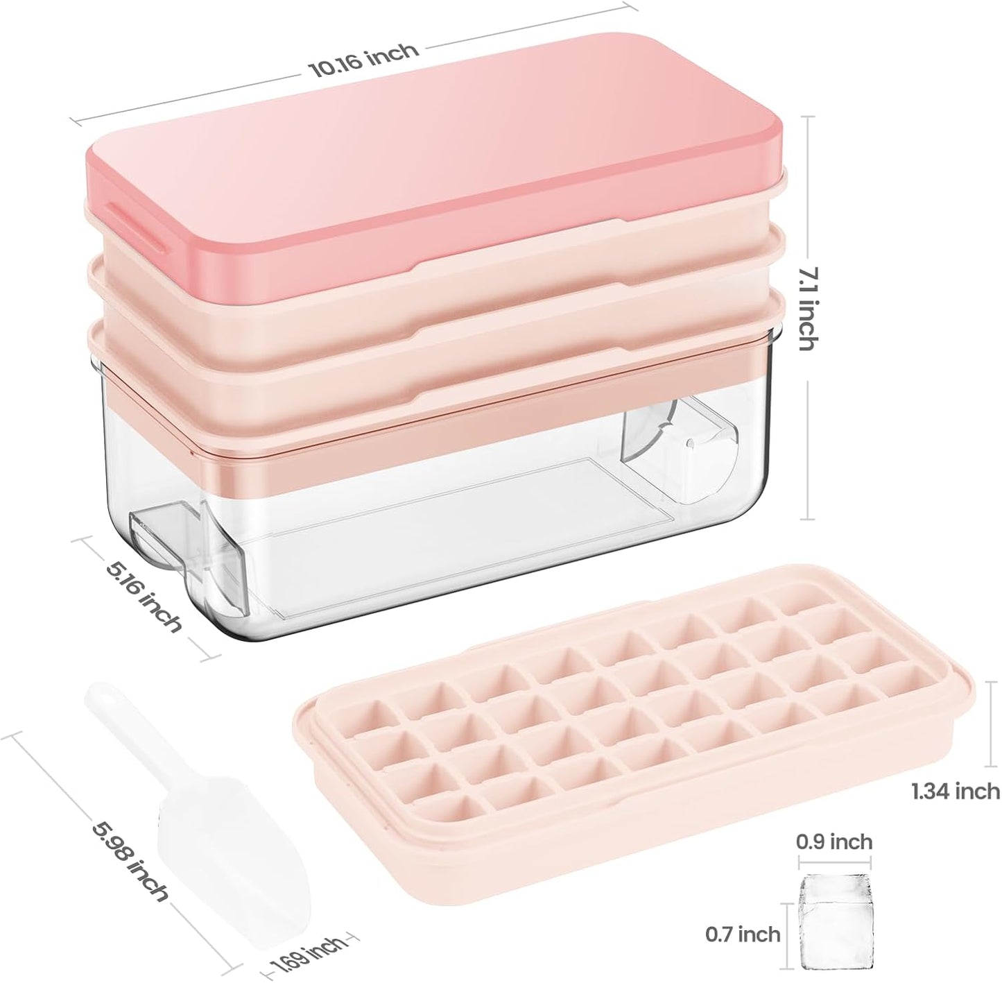 PHINOX Ice Cube Tray with Lid and Bin, 3 Pack Plastic Ice Cube Tray Molds, 96(4 * 8 * 3) pcs Ice Trays for freezer, Chilling Drinks, Whiskey & Cocktails, with Ice Container and Ice Scoop, BPA-Free