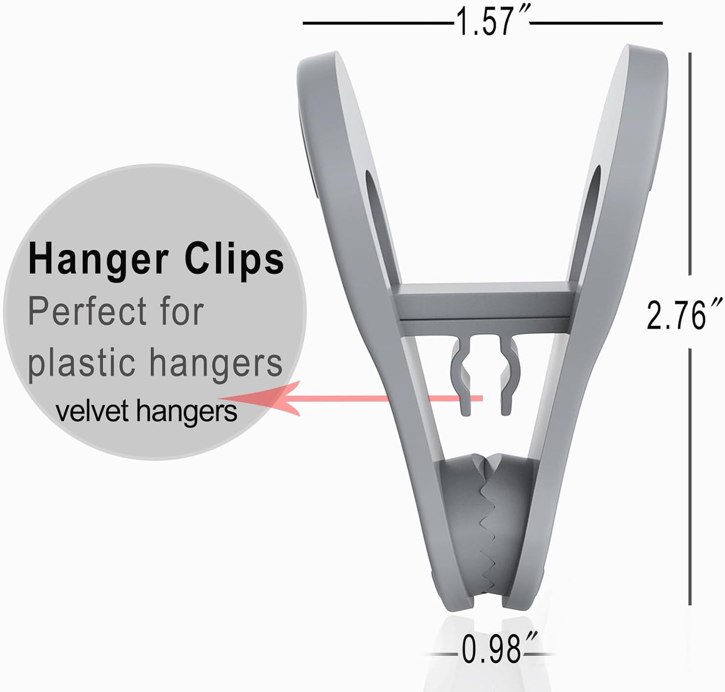 Grey Hanger Clips 50 PCS, Multi-Purpose Plastic Clips Perfect for Velvet Hanger Plastic Hangers