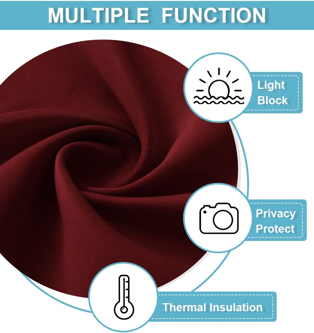 RYB HOME Small Window Curtains - Room Darkening Light Block Energy Efficient Privacy Drapes for Kitchen Dining Bedroom Bath, W 29 x L 36 inches, Burgundy Red, 2 Panels