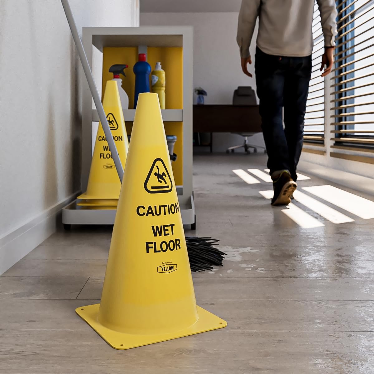Yellow Safety® Commercial 19 Inch "Caution Wet Floor" Sign Cone, 4 ct., Easy to Use and Store