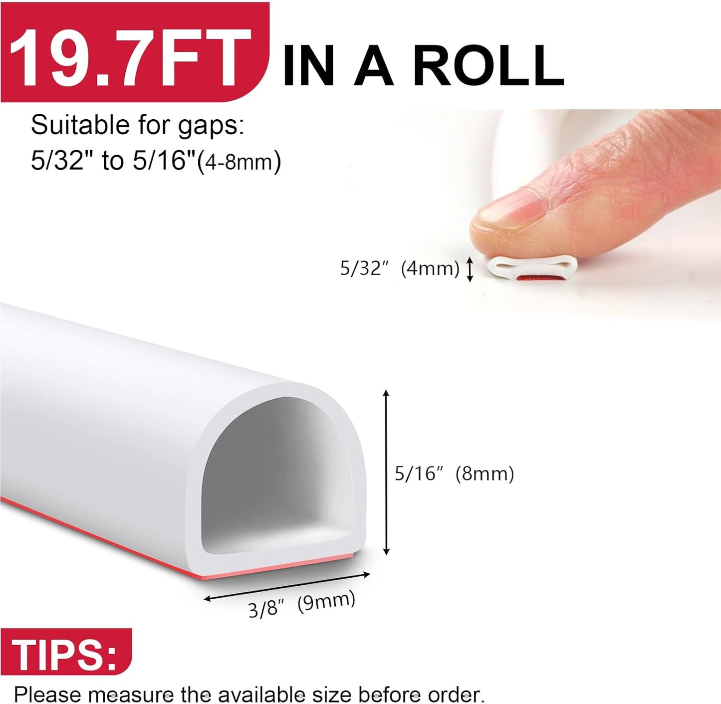 【New Upgrade】 Silicone Door Weather Stripping Door Seal Strip, 19.7 Feet Self-Adhesive D-Shape Door Insulation Strip for Door Frame& Window, Seal Large Gaps, Easy to Cut & Install