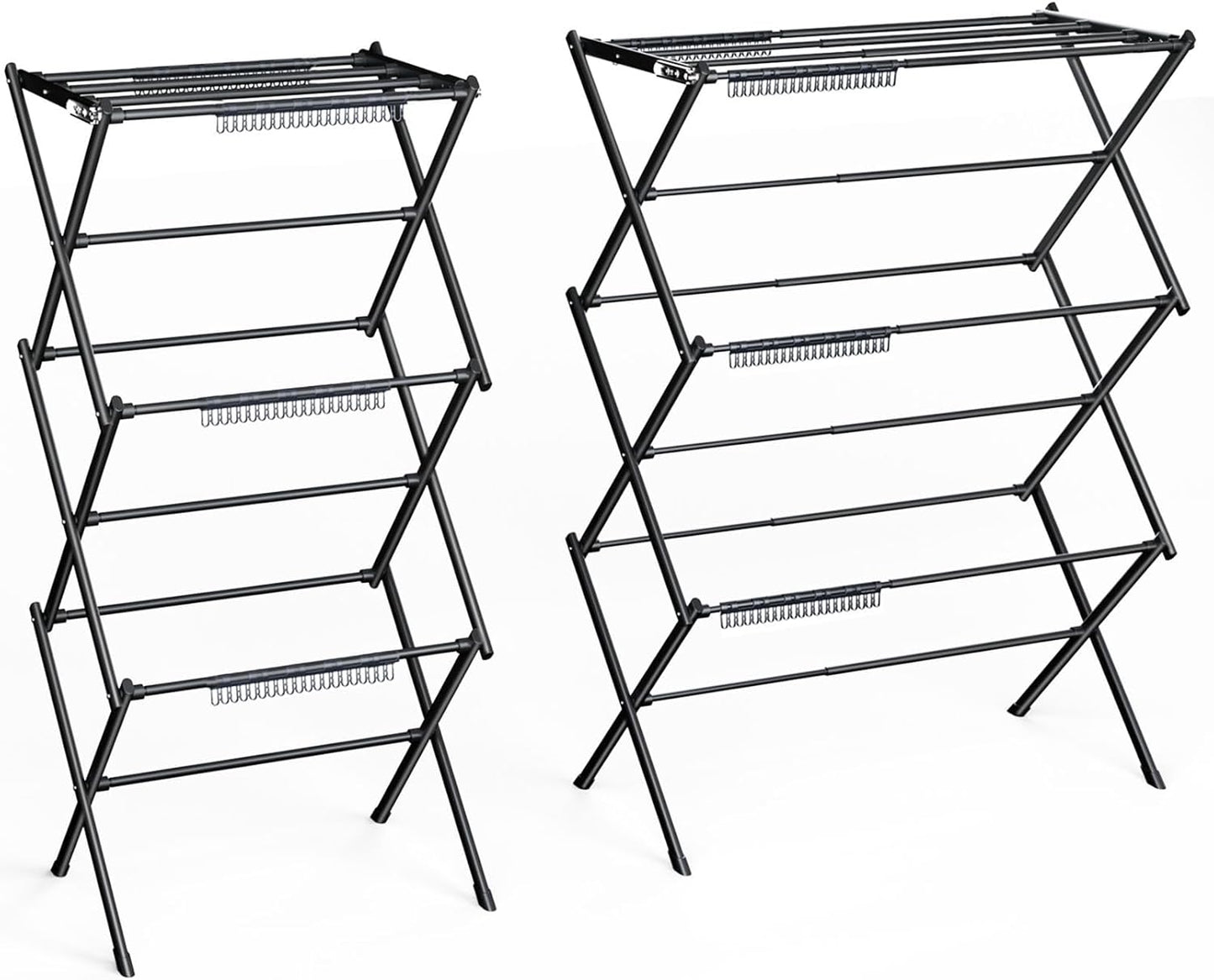 3 Tier Clothes Drying Rack,Foldable & Portable Clothing Drying Rack,Space-Saving Design, Indoor & Outdoor Laundry Rack for Drying Clothes,Metal Dryer Rack，Pure Black