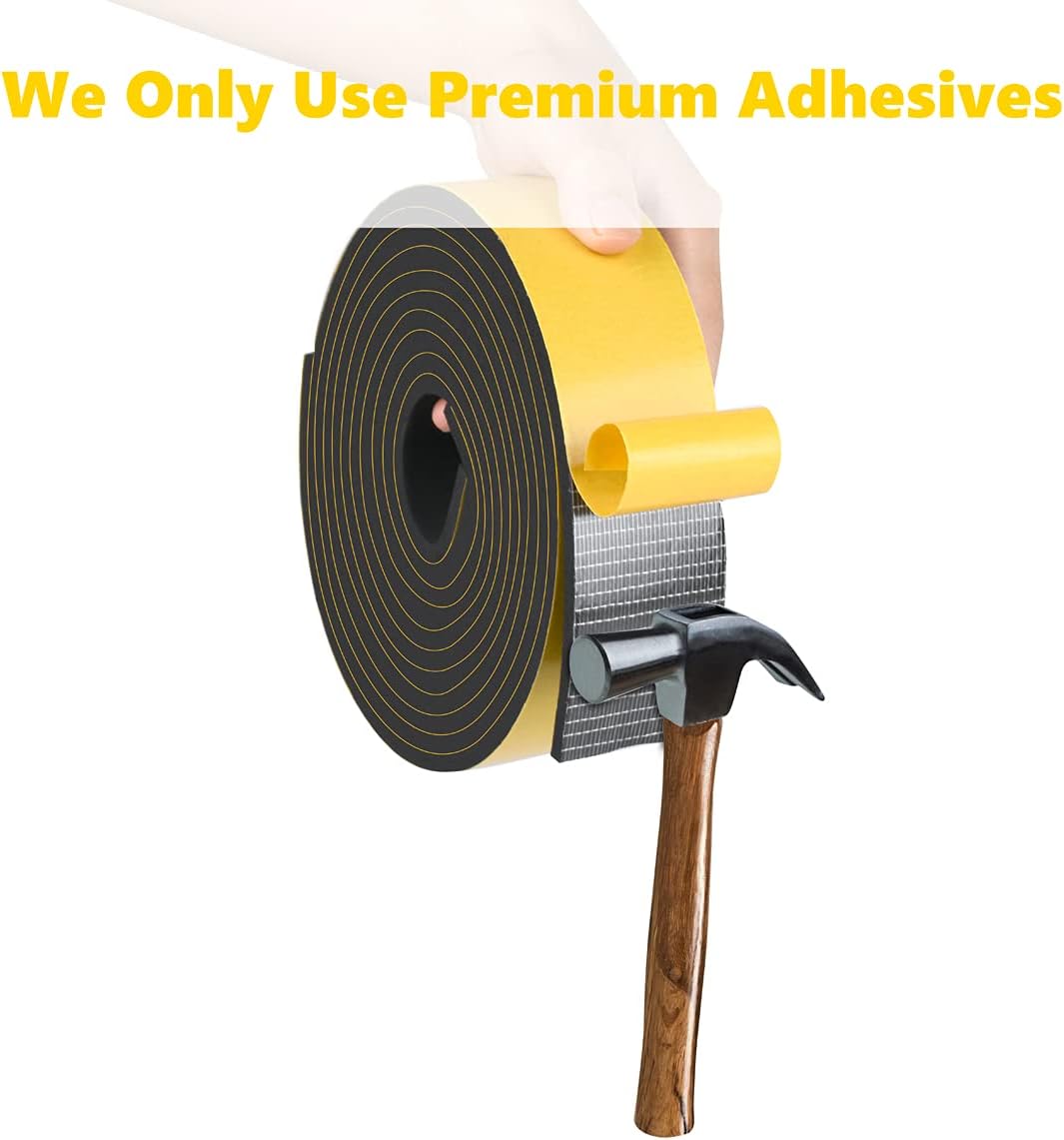 Weather Stripping High Density, Soundproof Door Seal Strips, 1 in x 1/8 in Weatherproof Foam Insulation Tapes for Windows Sliding Doors, Easy Cut to Size, 2 Rolls Total 33Ft