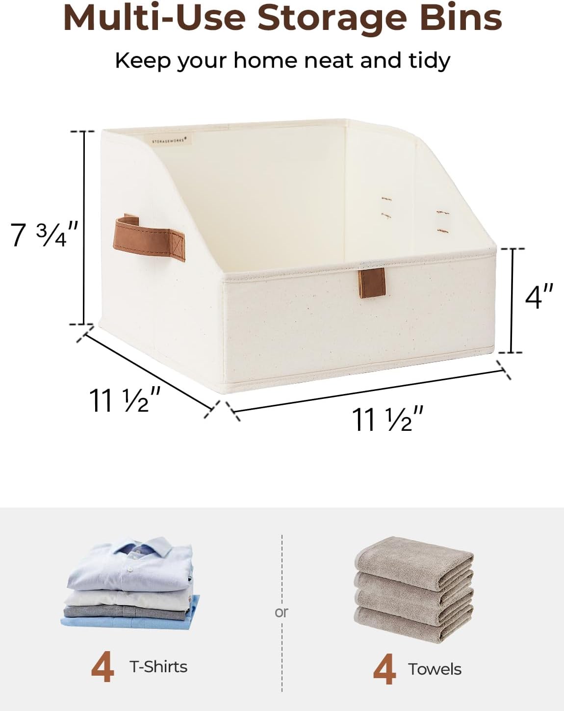 StorageWorks Closet Storage Bins, Trapezoid Organizer Box for Shelves, Fabric Clothes Bin, Foldable Organizing Baskets with Handles, Small, Ivory White, 3-Pack