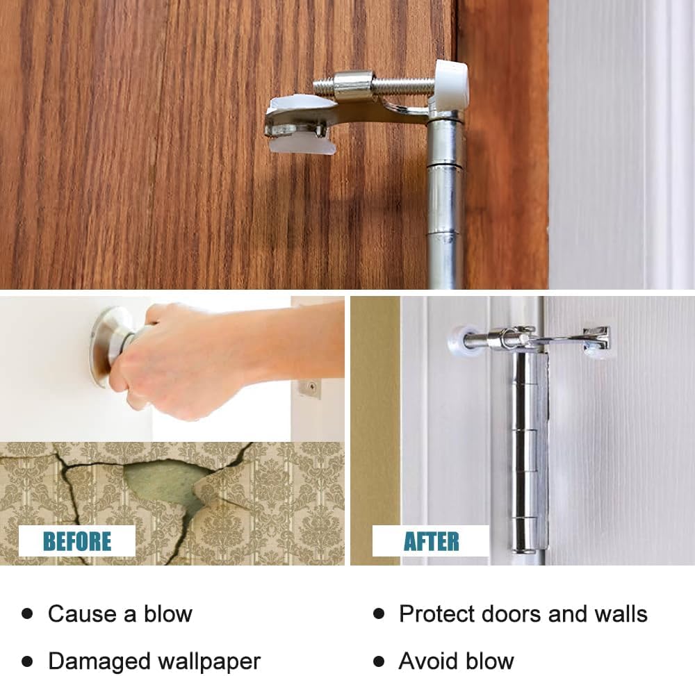 24 Pack Hinge Pin Brushed Nickel Door Stopper, Adjustable Heavy Duty Hinge Pin Door Stop with Rubber Bumper Tips