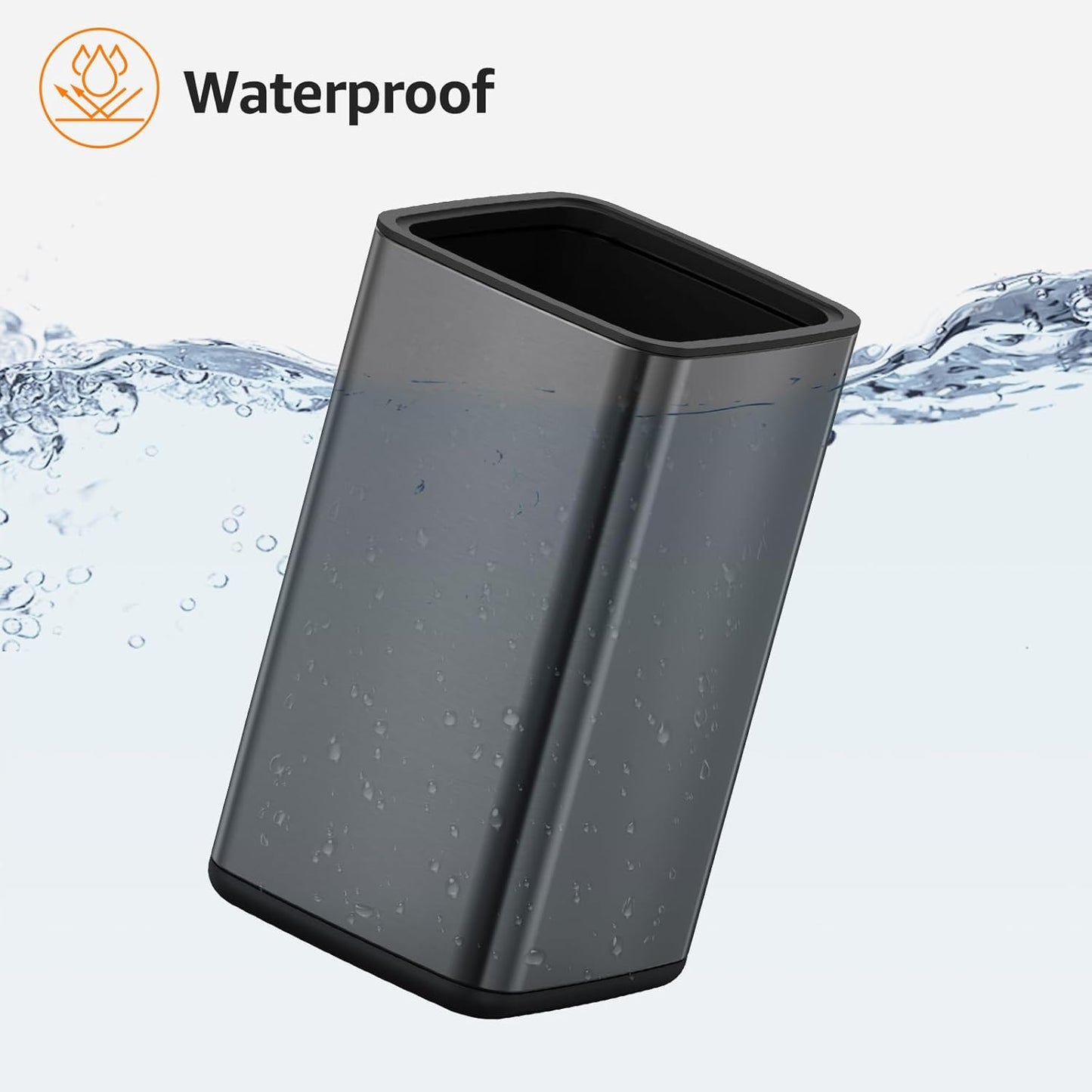 Mbillion 2.4 Gal (9L) Stainless Steel Open - Top Trash Can with Removable Inner Bucket - Sleek Metal Small Waste Basket for Bathroom Office,Brushed Black