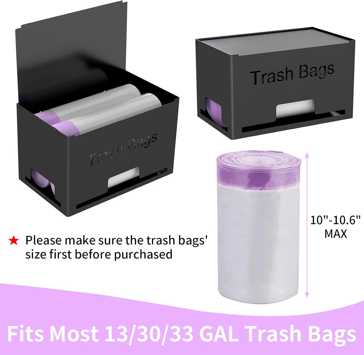 2-Pack Trash Bag Holder Dispenser, Stackable Garbage Bag Dispenser, Extra Large Trash Organizer for Kitchen Laundry Under Sink, Wall Mounted or Freestanding, Metal Black