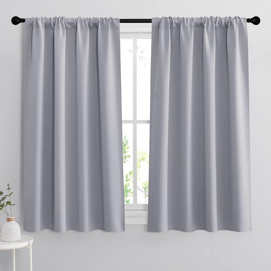 RYB HOME Blackout Curtains for Bedroom - Small Window Treatment Panels Full Privacy Thermal Insultaed Solar Drapes for Bathroom Dining Basement, Wide 42 x Long 45, Silver Grey, 2 Pcs