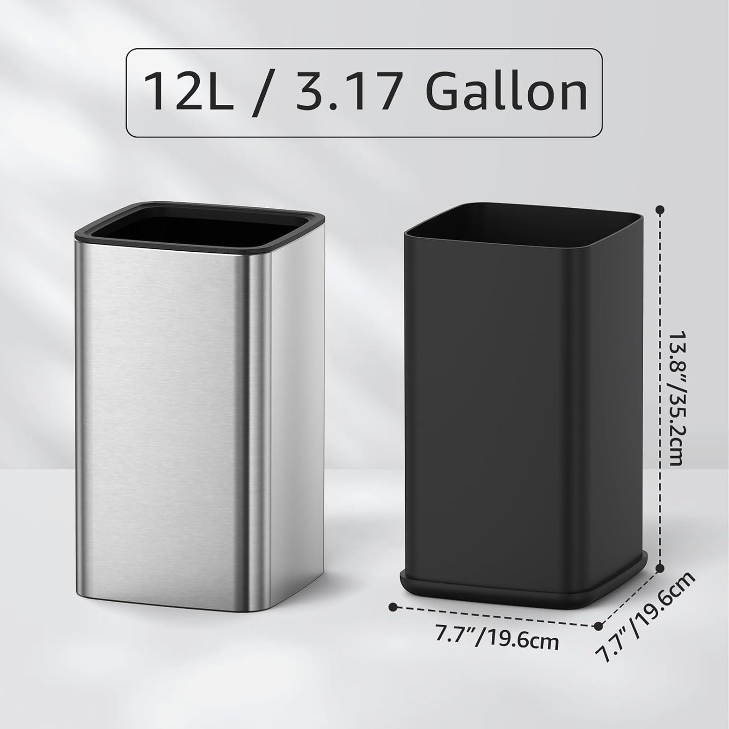 Mbillion 2.4 Gal (9L) Stainless Steel Open - Top Trash Can with Removable Inner Bucket - Sleek Metal Small Waste Basket for Bathroom Office, Brushed Steel