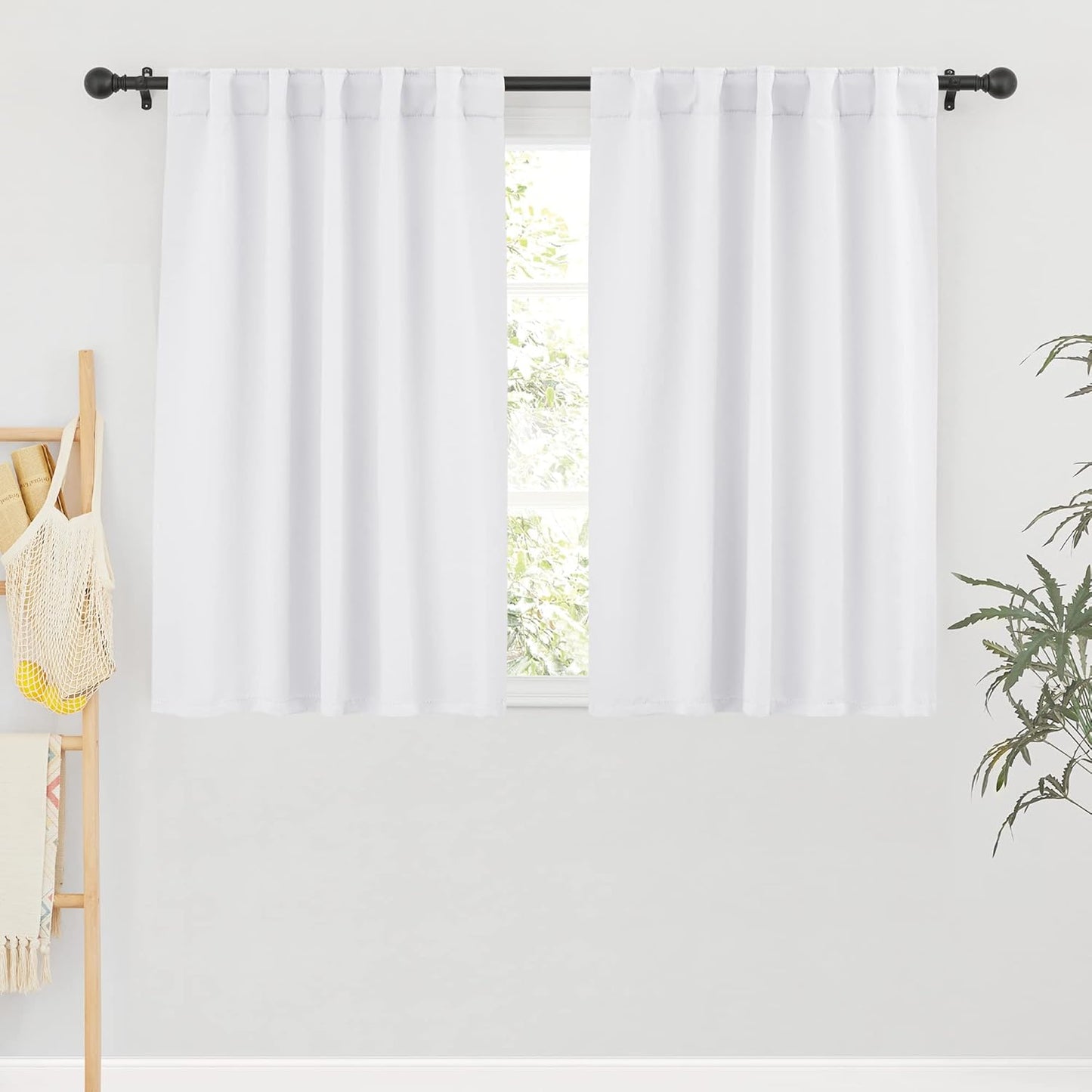 RYB HOME White Curtains Drapes - Room Darkening Window Curtains Thermal Insulated Bedroom Half Blackout Drapes for Living Room Kids Nursery, 42 x 45 inches Long, Pure White, 1 Pair