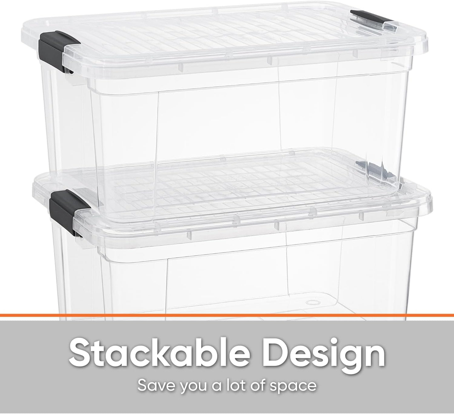 Superio Storage Bins with Lids- 4 Pack, 6.6 Qt Clear Boxes for Organizing, Stackable Plastic Containers- BPA Free, Non-Toxic, Odor Free, Organizer for Home, Office, Dorm