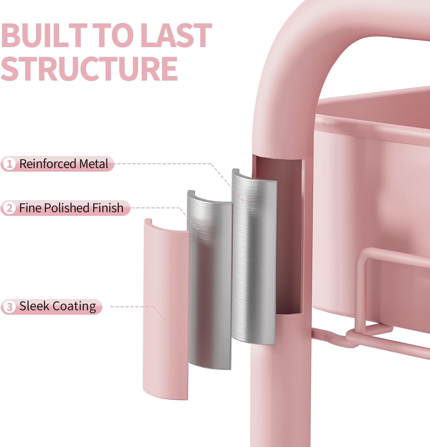 TOOLF 3 Tier Rolling Cart Storage Organizer, Metal Rolling Utility Cart with Wheels, Hooks & Bins Esthetician Craft Art Sturdy Storage with Pegboard for Bathroom, Kitchen, Office, Nursery Diaper
