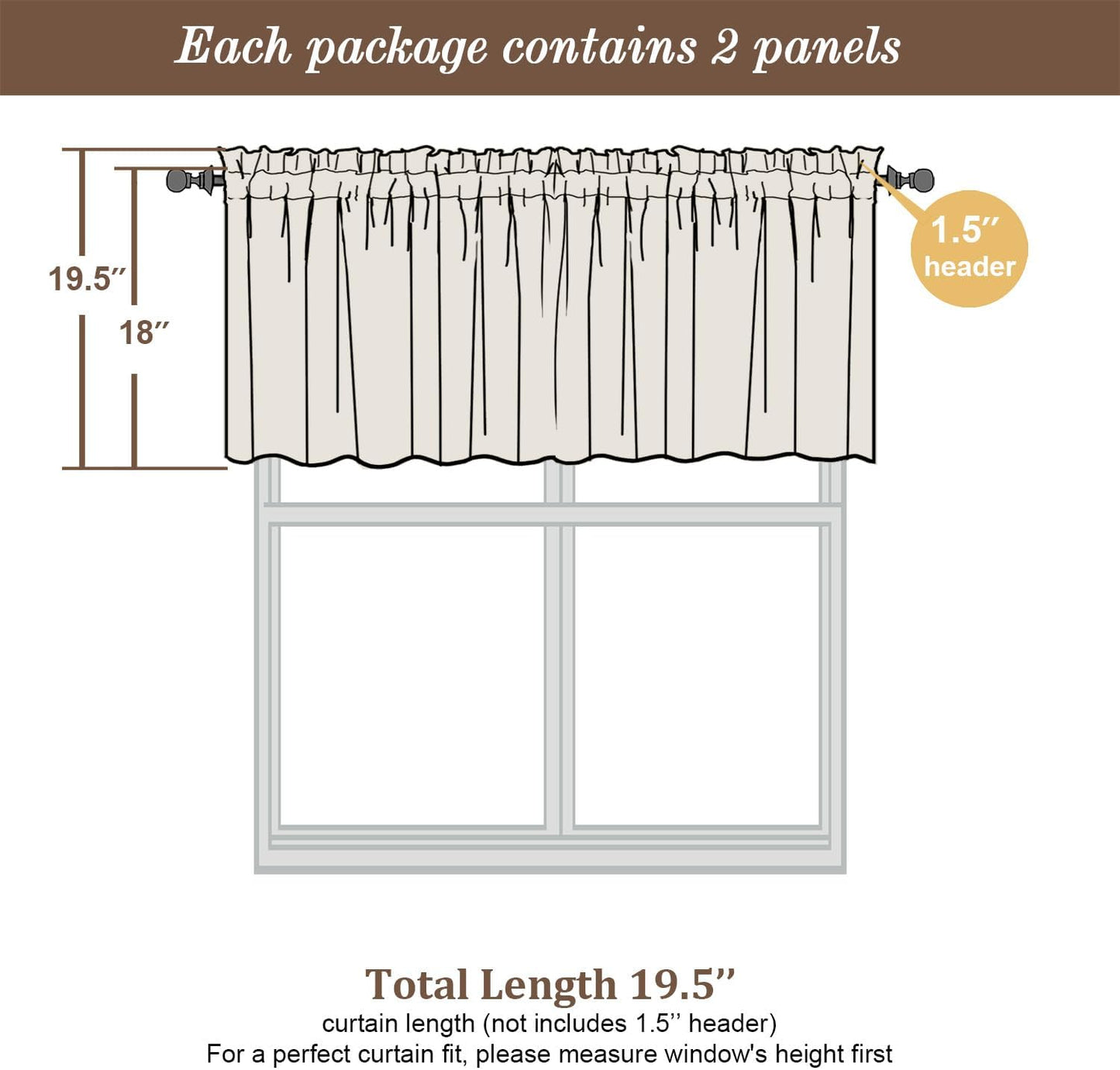 Chyhomenyc Sheer Ivory Valances for Windows 2 Pack, Small Window Curtains for Living Room Bathroom Cafe Laundry Basement, Modern Top Dual Rod Pocket Voile Curtain, 42W x 18L inches, Ivory