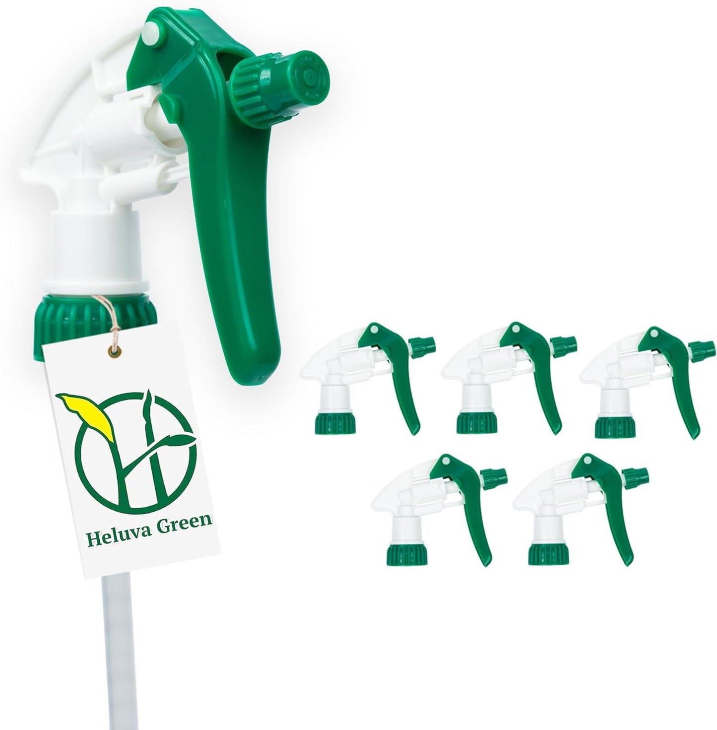 Heluva Green Spray Bottle Nozzle Replacement, Bottle Tops Only - Sprayer Nozzle Triggers for Heavy Duty, Commercial, Home Cleaning Solutions - Fits 8,16,24,32 oz Plastic & Glass Bottles, Green 6 Pack