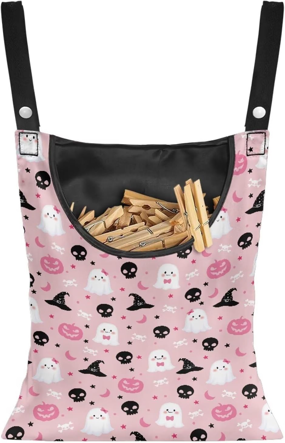 Clothes Pin Hanging Bag, Clothespin Bag with Large Opening, Lightweight Hanging Laundry Bag, Clothespin Storage Organizer Fit On A Rod - Halloween