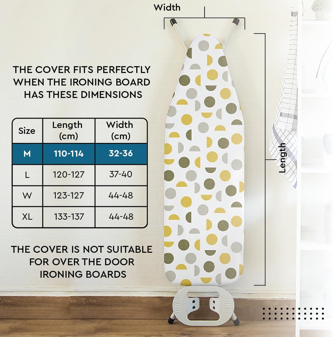 Encasa XO Ironing Board Cover and Pad 42"x14" - Thick 3mm Felt Padding, Drawstring Tightening & Lock, Easy Fit, Scorch & Stain Resistant, Fits Medium Ironing Board - Green Leaflet