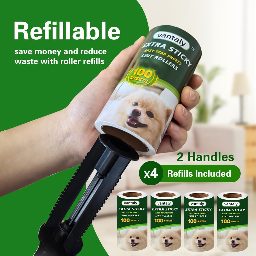Lint Rollers for Pet Hair Extra Sticky, 600 Sheets Value Set Lint Roller with 2 Upgraded Handles, 6 Rollers Portable Pet Lint Remover for Clothes, Furniture, Carpet, Dog & Cat Hair Removal