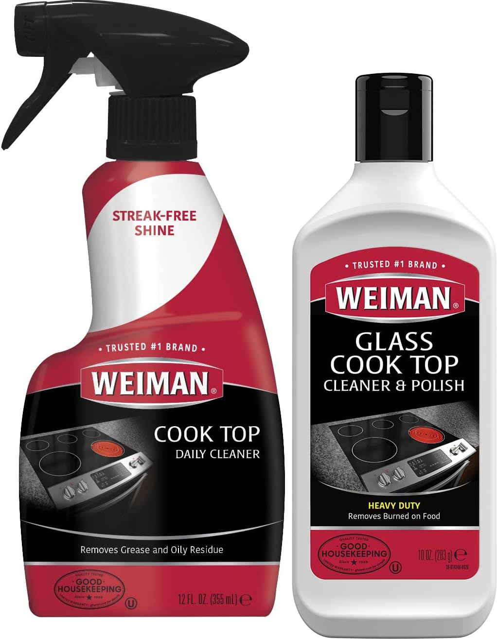Weiman Ceramic and Glass Cooktop - 10 Ounce - Stove Top Daily Cleaner Kit - 12 Ounce - Glass Induction Cooktop Cleaning Bundle for Heavy Duty Mess Cleans Burnt-on Food