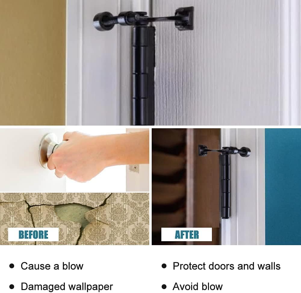 48Pack Hinge Pin Black Door Stopper, Adjustable Heavy Duty Hinge Pin Door Stop with Black Rubber Bumper Tips