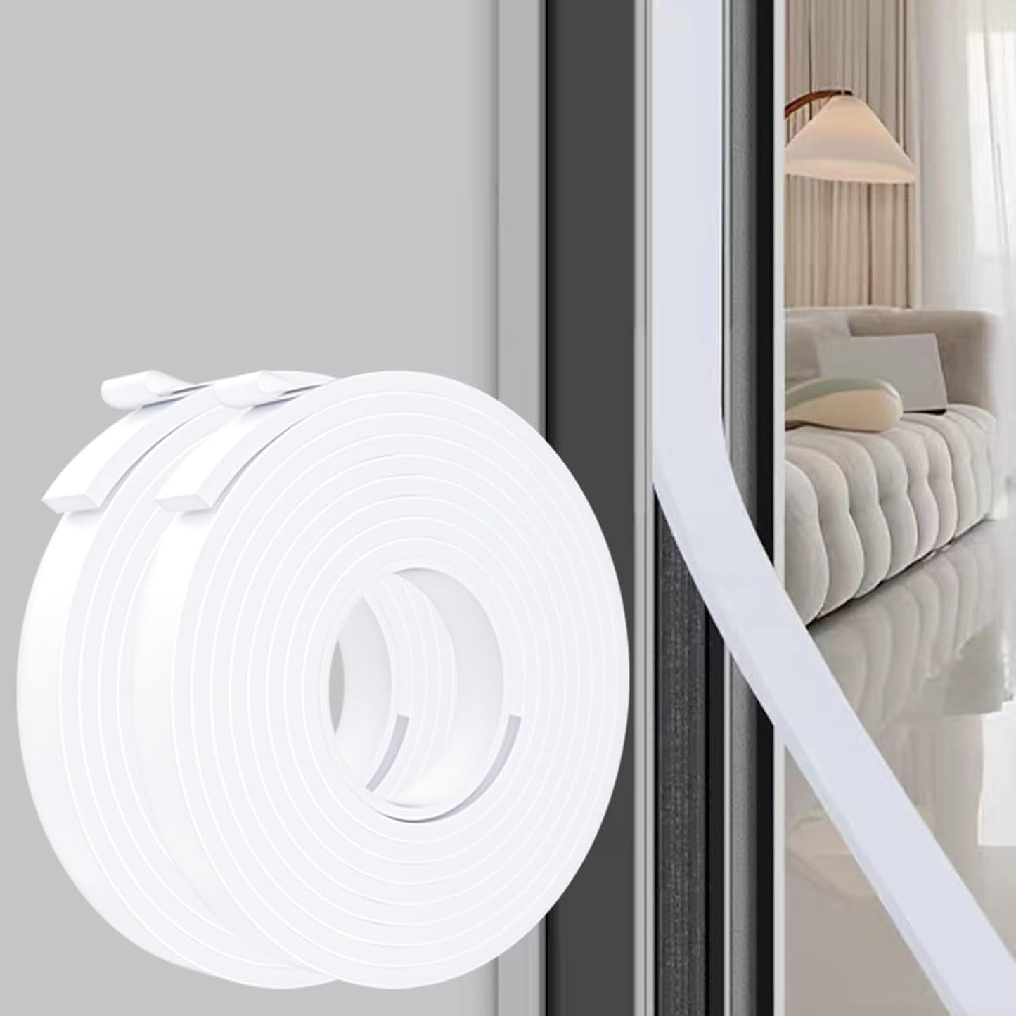 Weather Stripping Door Seal White,1Inch Wide X 1/4 Inch Thick,Air Conditioner Window Seal,Self Adhesive Foam Tape High Density Foam Sealing Strip,Door Soundproof Foam Tape Roll,2 Rolls Total 32.8Ft