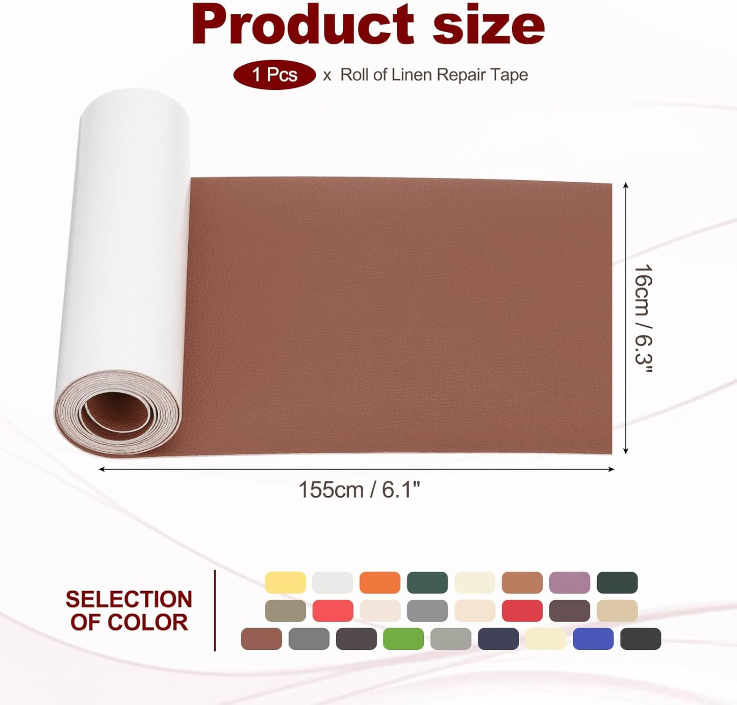 PATIKIL Leather Patches Tape for Furniture, 6.3 x 61 Inch Self Adhesive Vinyl Leather Repair Kit Cover Sheet for Couch, Sofa, Car Seats, Office Chair, Caramel Brown