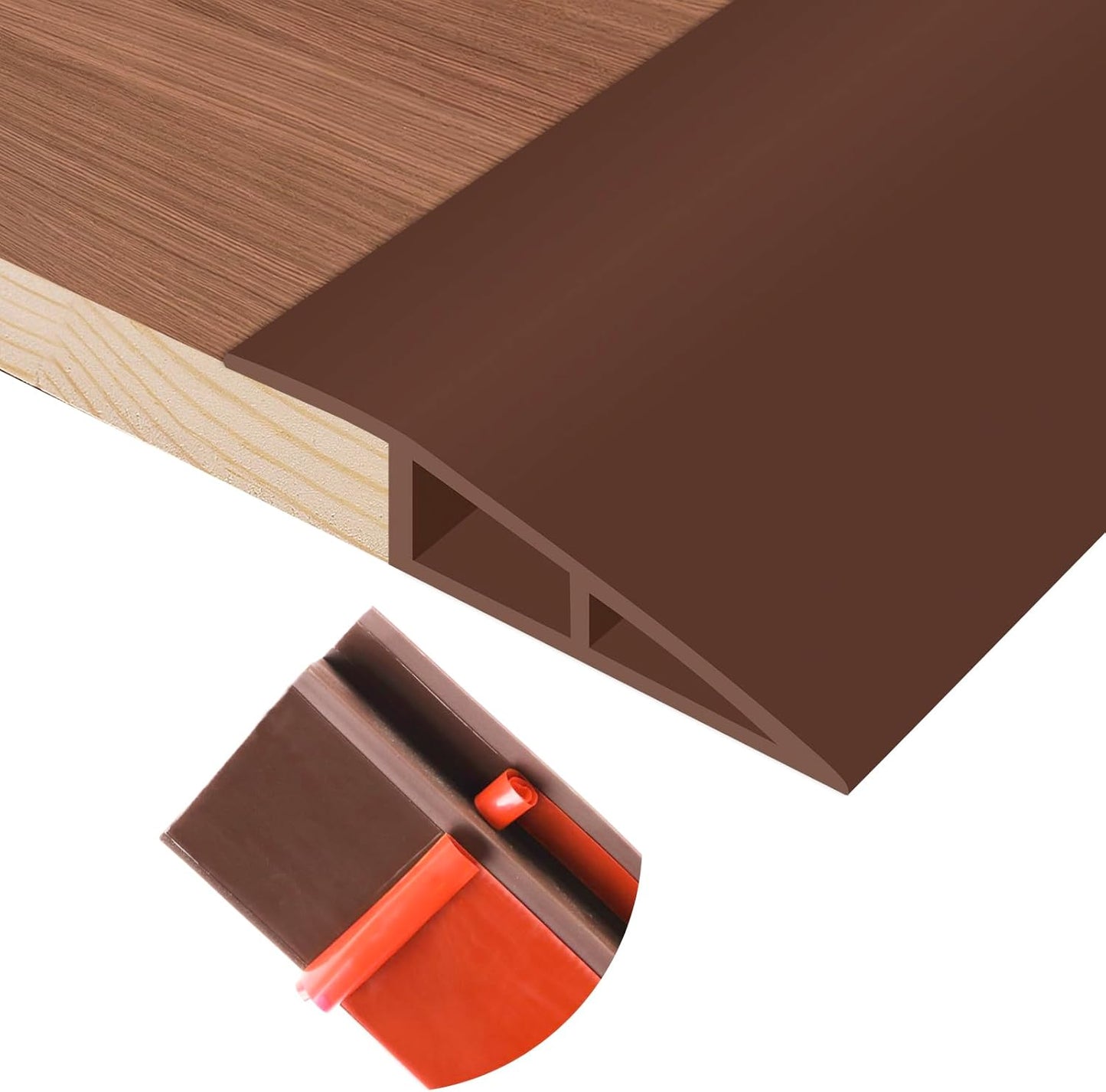 Floor Transition Strip Self Adhesive Vinyl Door Threshold for Doorways Carpet Edging Trim Overlap Edge Reducer for Laminate Floor, Carpet, Tile (Brown, 2/5" to 3/5", 3.3Ft)