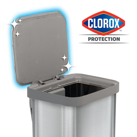 Glad Stainless Steel Step Trash Can, Series 2 with Clorox Protection - Large Metal Kitchen Garbage Bin with Soft Close Lid, Foot Pedal and Waste Bag Roll Holder, 20 Gallon